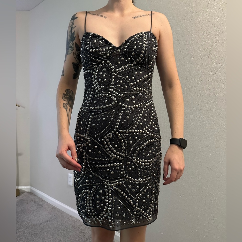 Aidan Mattox Grey Beaded Dress